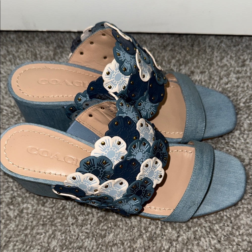 Coach Denim Blue Floral Wedges